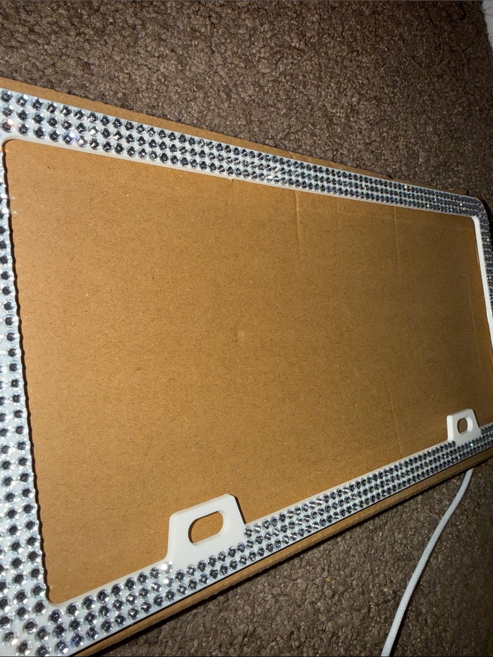 White Rhinestone License Plate Frame - Picture 3 of 7